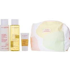 Clarins by Clarins-Cleansing Milk 200ml + Toning Lotion 200ml + Comfort Scrub 15ml --3pcs + bag