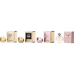 PACO RABANNE VARIETY by Paco Rabanne-4 PIECE WOMENS MINI VARIETY WITH LADY MILLION & LADY MILLION EMPIRE & LADY MILLION FABULOUS & OLYMPEA AND ALL ARE EAU DE PARFUM MINI